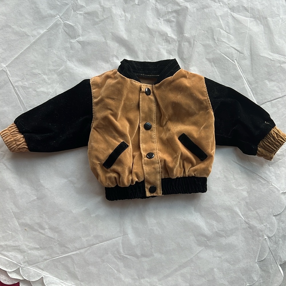 MINT 18” Doll’s Tan and Black Bomber Jacket fits AG, OG, BATTAT